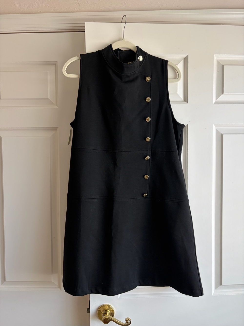 THML Sleeveless Black Shift Dress with Decorative Side Buttons